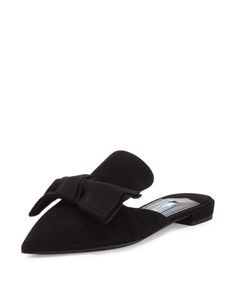 prada suede bow flat mule|Prada Livermore.